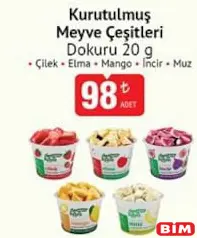 DOKURU KURUTULMUŞ MEYVE ÇEŞİTLERİ 20 G fiyat ve kampanya bilgisi